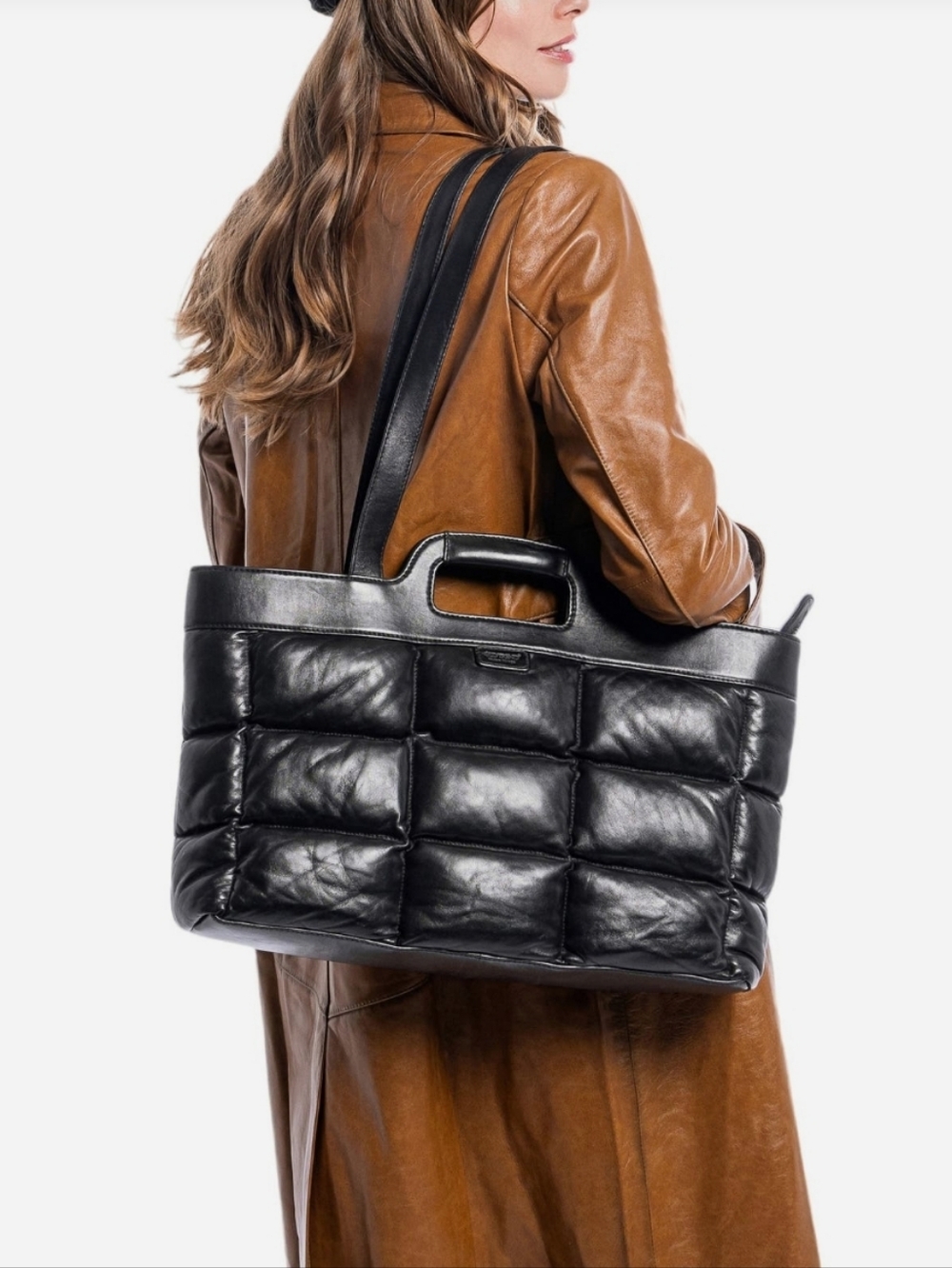 Old Trend Sheepskin Soft Large Quilted Black Leather Tote Bag Shoulder Purse